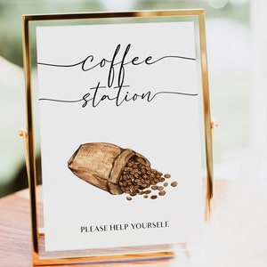 Coffee Station Sign, Minimalist Coffee Bar Wedding Sign, Modern Coffee Bar Sign, Shower Coffee Bar Template, Love is Brewing Sign #BL23-07