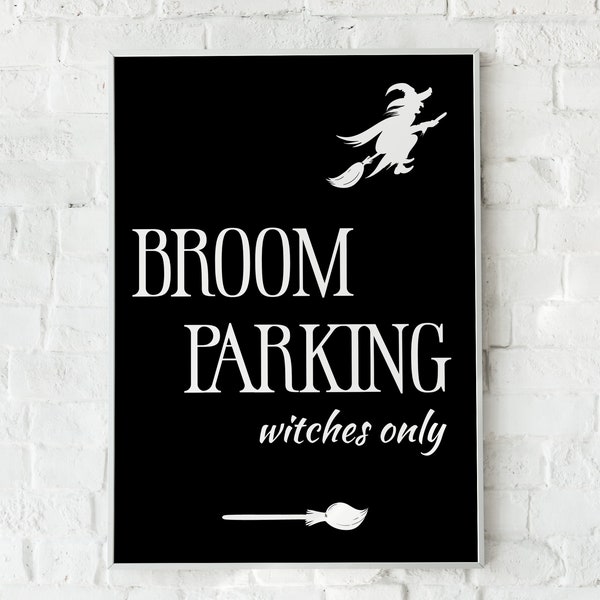 Broom parking witches only sign, Halloween sign, Halloween party spooky sign, Wedding halloween signs, Halloween template, Instant download