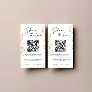 „Share The Love“-QR-Code-Karte, minimalistische Fotokarte, „Pics or it Didn’t Happen“-Karte, druckbares „Share the Love“-Zeichen, Hochzeitsfotoalbum BL42