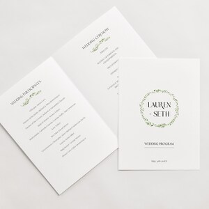 Printable Greenery Program Template, Folded Wedding Ceremony Itinerary, Editable Order of Service, Minimalist, BL50