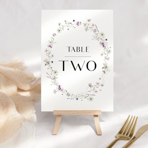 Wildflower elegant table number template, Wedding table number card, Table numbers sign template, Templett #BL12-06