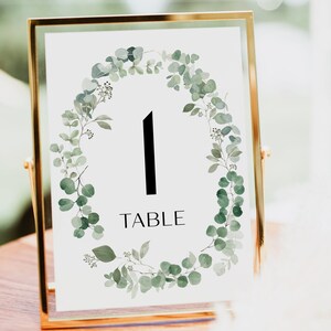 Eucalyptus Table Numbers Template, Greenery Wedding Table Number, Printable DIY Table Number Cards, Sage Table Sign Template #BL25