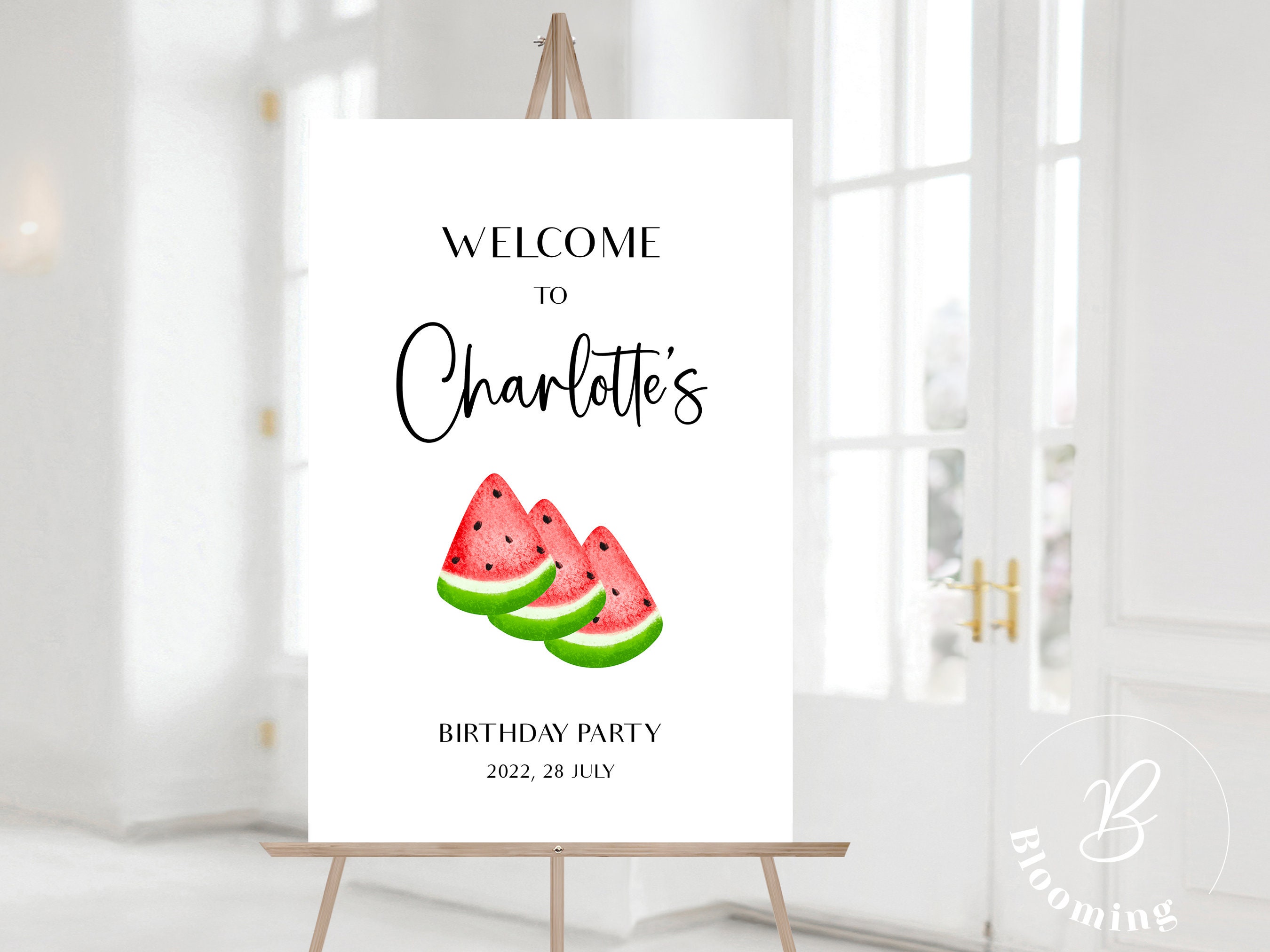 Birthday Party Welcome Sign, Watermelon Summer Party Template, Instant  Download BL16 - Etsy, image size:2700x2025