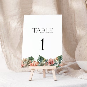 Tropical Table Numbers Template, Wedding Table Number Card For Instant Download, Printable Numbers Card, Beach Wedding Numbers #BL35
