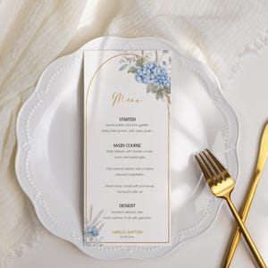 Modello di menu per battesimo con grano floreale blu, menu per battesimo, menu per battesimo modificabile, ragazzo, ragazza, download immediato BL55