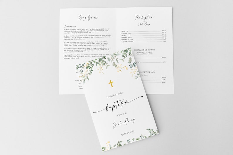 Eucalyptus Baptism Program Template, Minimalist Baptism Timeline ...