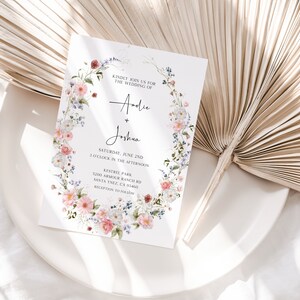 Elegant Wildflowers Wedding Invitation, Modern Chic Floral Invitation Template, Printable Boho Wildflower Invite, Instant Download BL31 image 3