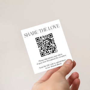 Minimaal deel het liefdesfotobord met QR-code, gastfoto delen, leg de liefdeskaart vast, afdrukbaar deel de liefde, bewerkbare kaarten