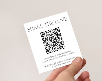 Minimal Share the Love Photo Sign with QR Code, Guest Photo Sharing, Capture the Love Card, Printable Share the Love, Editable Cards