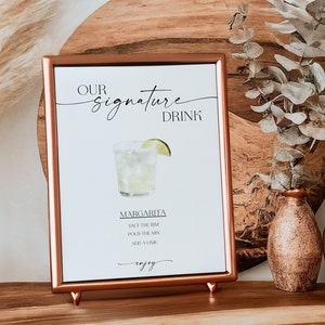 Margarita Bar, enseigne de boisson signature, modèle de menu de bar de mariage, carte de cocktails 5 x 7 et 8 x 10, carte de boissons de bar, recette imprimable de margarita
