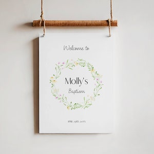 Baptism Welcome Sign, Flower Christening Welcome Poster, Baptism Girl, Baptism Welcome Sign, Floral Baptism Template, BL47