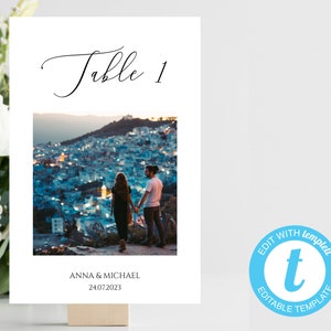 Wedding Table Numbers with Photos Template, Editable Photo Table Numbers, Wedding Table Numbers