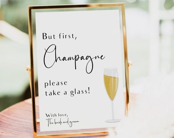 Champagne Bar Sign, Wedding Drinks Sign, But First Champagne, Wedding Bubbly Sign, DIY Template Sign, Templett