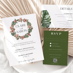 Tropical Wedding Invitation Set, Wedding Invitation Set, Destination Wedding Invitation, Beach Wedding Invitation, Digital Invite #BL23-01