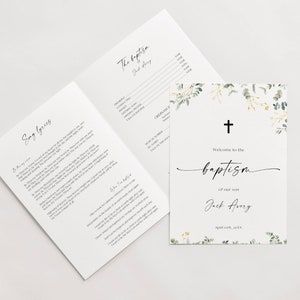 Eucalyptus Baptism Program Template, Minimalist Baptism Timeline, Elegant Christening Folded Program, Instant Download BL41