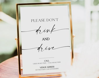 Minimalist Don't Drink and Drive Sign, Printable Wedding Uber/Lyft/Taxi Sign, Wedding Transportation Sign, Instant Download #BL29