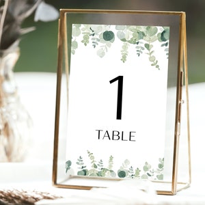 Eucalyptus Table Number Template, Greenery Wedding Table Number, Printable DIY Table Number Cards, Sage Table Sign Template #BL25