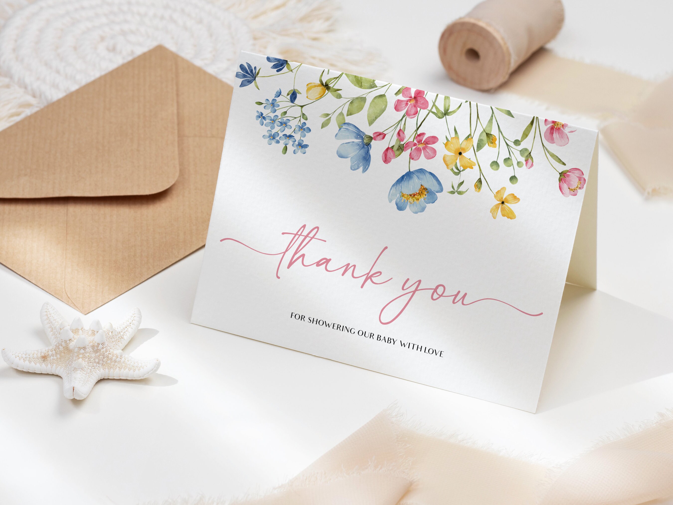 Baby in Bloom Floral Thank You Card Template, Wildflower Baby Shower ...