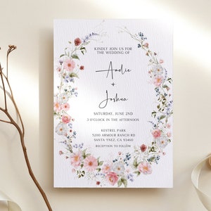 Elegant Wildflowers Wedding Invitation, Modern Chic Floral Invitation Template, Printable Boho Wildflower Invite, Instant Download BL31 image 2