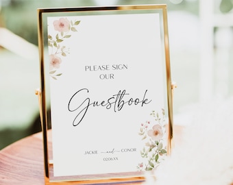 Wedding Guest Book Template, Floral Wedding Guestbook Printable, Please Sign Our Guest Book BL42