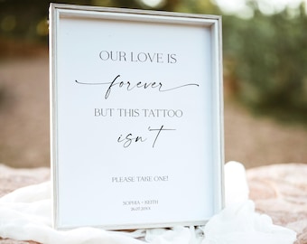 Tattoo Station Wedding Template, Our Love Is Forever Minimalist Sign, Temporary Tattoo Favors Sign, Editable Digital Download