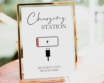 Charging Station Sign, Charging Bar Sign Template, Party Charging Devices, Wedding Phone Charging, Power Bar Sign #BL6
