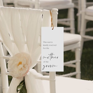 Minimalist Wedding Reserved Seating Tag, Reserved Seating Template, Modern Printable Chair Tags #BL6