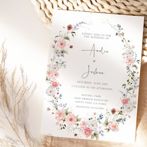 Elegant Wildflowers Wedding Invitation, Modern Chic Floral Invitation Template, Printable Boho Wildflower Invite, Instant Download BL31 image 1