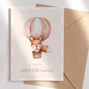 Plantilla de tarjeta de felicitación de bebé zorro, tarjeta de baby shower boho, baby shower de zorro, revelación boho, género neutro, editable, BL51