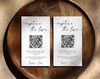 Capture la tarjeta de boda con código QR de amor, tarjeta fotográfica minimalista, fotos o tarjeta que no sucedió, imprimible para compartir el amor, álbum de fotos de boda