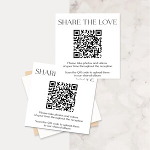 Minimal Share the Love Photo Sign with QR Code, Guest Photo Sharing, Capture the Love Card, Printable Share the Love, Editable Cards image 2