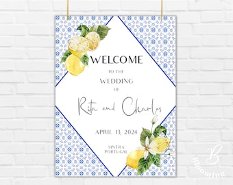 Lisbon Wedding welcome sign template, Modern Wedding Welcome Sign, Printable Welcome Sign Wedding, Instant download, Minimalistic, #BL14-02