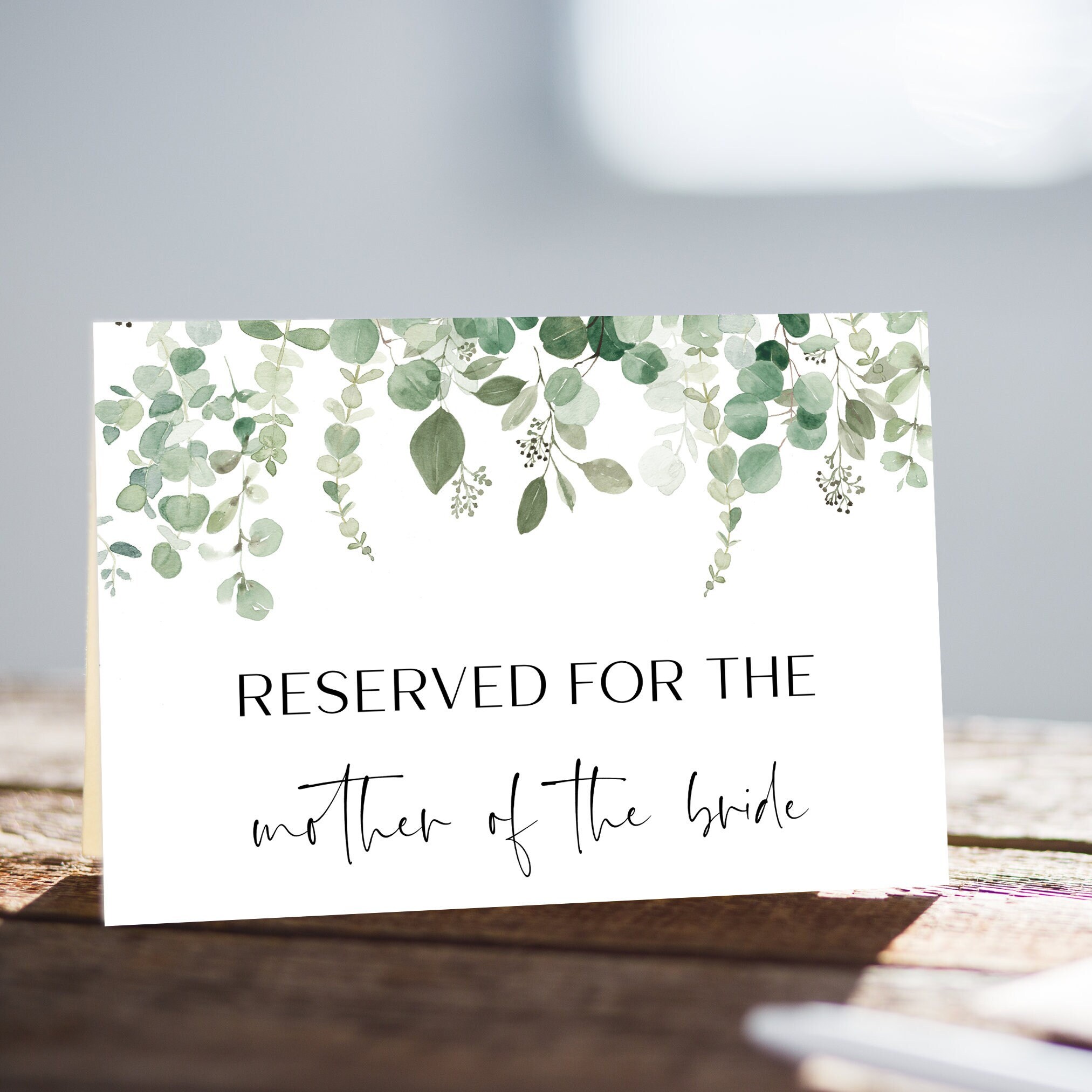 Eucalyptus Reserved Seat Sign for Wedding Ceremony, Folded Reserved Sign Wedding Chair, Editable Template, Reserved Tent Card, #BL25