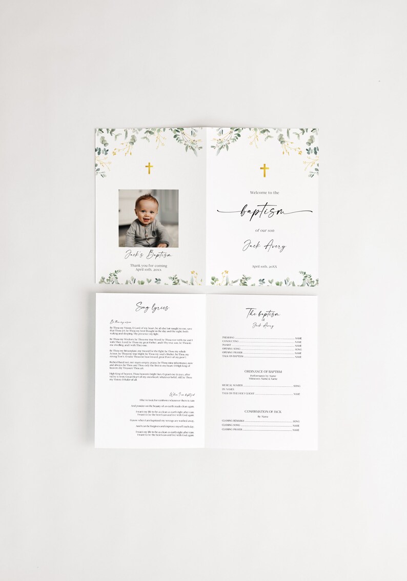 Eucalyptus Baptism Program Template, Minimalist Baptism Timeline ...