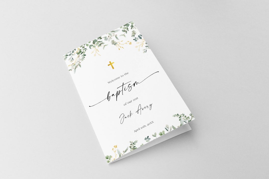 Eucalyptus Baptism Program Template, Minimalist Baptism Timeline ...