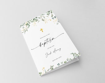 Eucalyptus Baptism Program Template, Minimalist Baptism Timeline, Elegant Christening Folded Program, Instant Download BL41