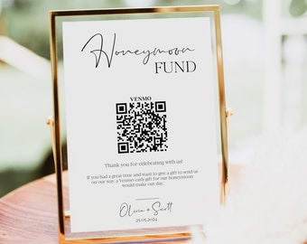 Honeymoon Fund Card With Venmo, Minimalist Wedding QR Code Sign, Wedding Honeymoon Cash Gift #BL6