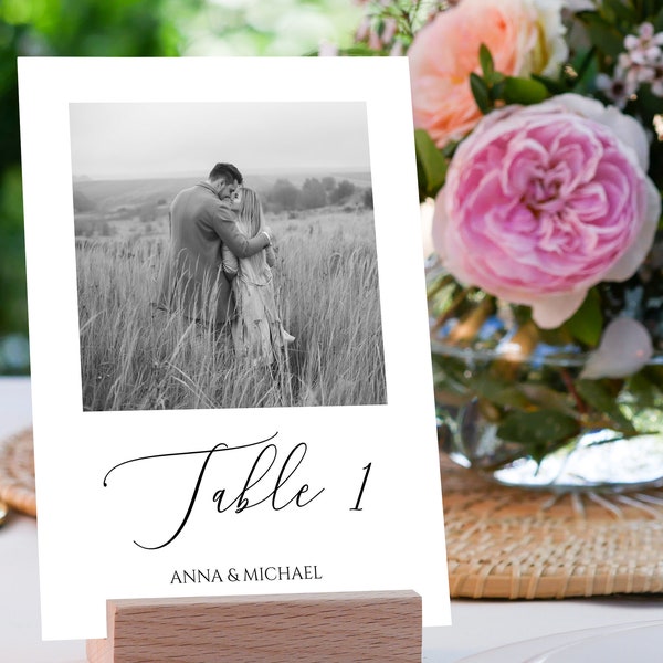 Numéros de table avec photo, numéros de table de mariage avec photo, modèle de signe de numéros de table, téléchargement immédiat, Templett, numéros de table avec photos