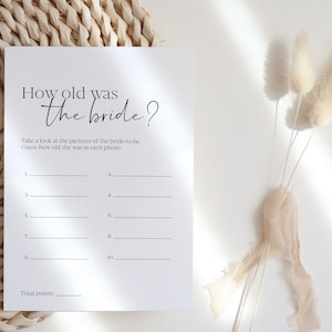 How Old Was The Bride To Be Game Template, Minimalist Bridal Shower Games Printed, Bachelorette, Party Game Printable, Instant Download #BL6