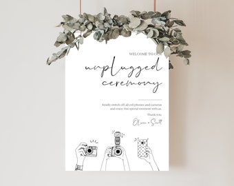 Unplugged Ceremony Sign, Minimalist Unplugged Wedding Sign Template, Printable No Cell Phones And Cameras Sign #BL6