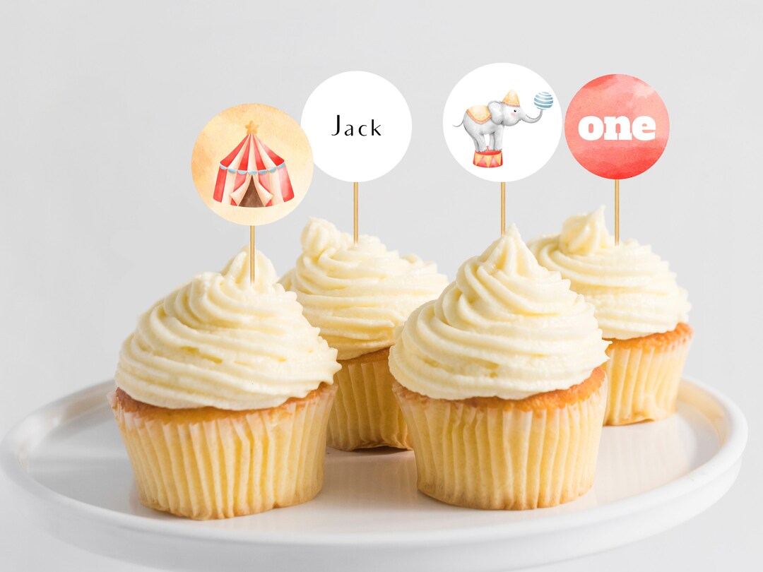 Circus Cupcake Toppers Template, Carnival Toppers Printable, Editable ...