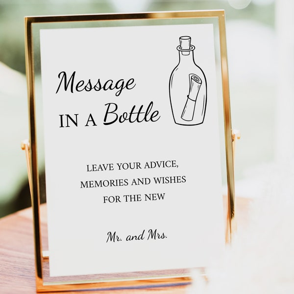 Message in a bottle sign, Advice and Well Wishes, Bottle Guestbook Sign, Wedding Decor Sign, Wedding Wishes Sign, Instant Download, Templett