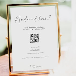 Brauchen Sie eine Fahrt nach Hause Hochzeitsschild Vorlage, Uber Zeichen Promo-Code, bearbeitbares Hochzeit Transportschild, sofortiger Download