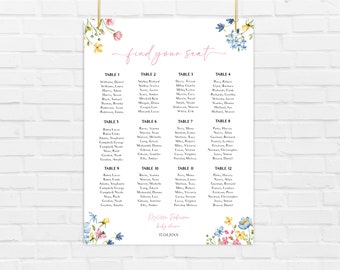 Baby In Bloom Seating Chart Sign Template, Floral Find your Seat Sign, Baby Shower Seating Plan BL44