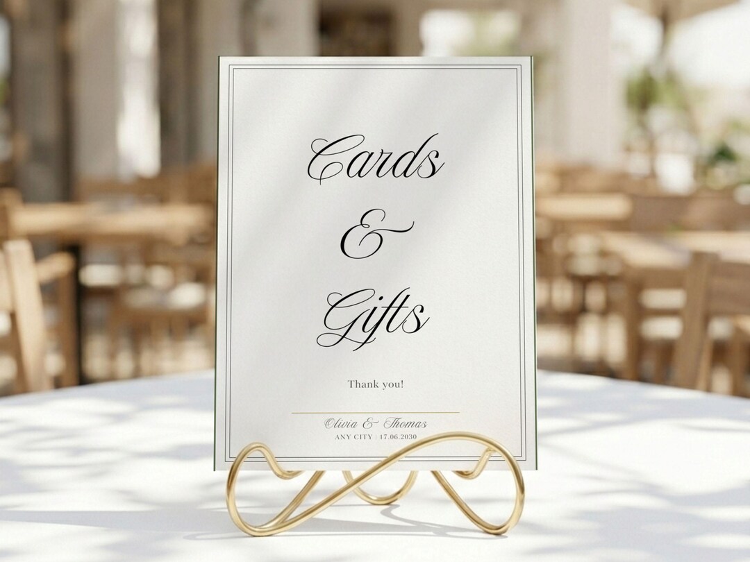 Cards and Gifts Sign, Elegant Wedding Post Box Sign, Editable Canva ...