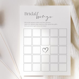 Trova l'ospite Bingo, Bridal Shower Bingo Vuoto, Carta da gioco per doccia minimalista, Conosci il tuo gioco, Modifica con TEMPLETT