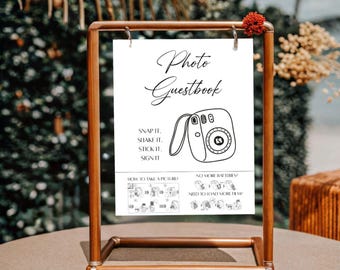 Hochzeits-Polaroid-Gästebuch - bearbeitbares Foto-Gästebuch - Canva Hochzeitsschild