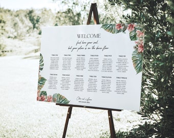 Wedding Seating Plan Template, Tropical Modern Calligraphy, Seating Chart Printable, Landscape, Templett, INSTANT Download #BL35