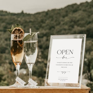 Open Bar Sign Template, Wedding Open Bar Printable Sign, Drinks Are On Us, Modern Handwriting DIY Wedding Sign, Editable Download #BL29