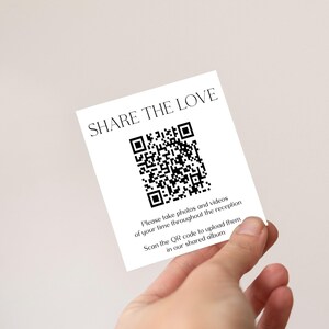 Minimal Share the Love Photo Sign with QR Code, Guest Photo Sharing, Capture the Love Card, Printable Share the Love, Editable Cards image 3